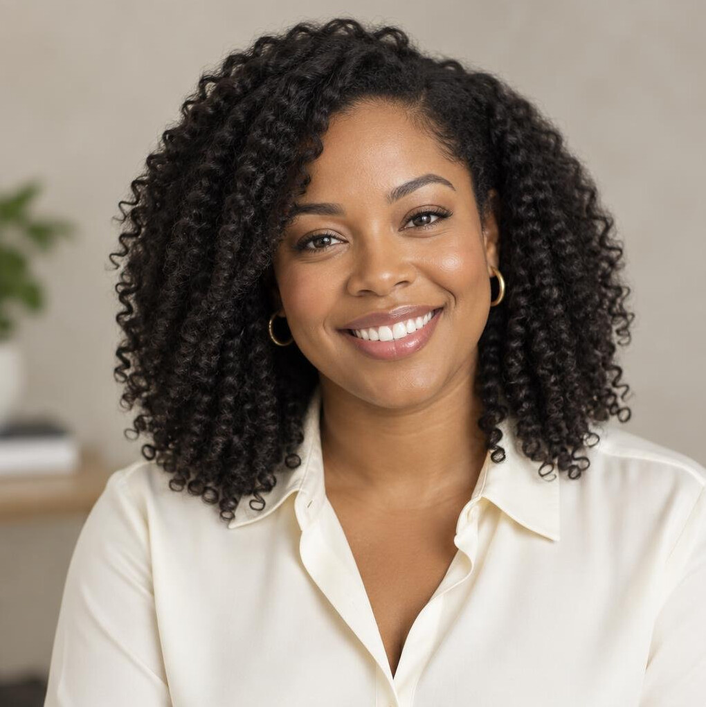 Smiling woman with curly hair portrait