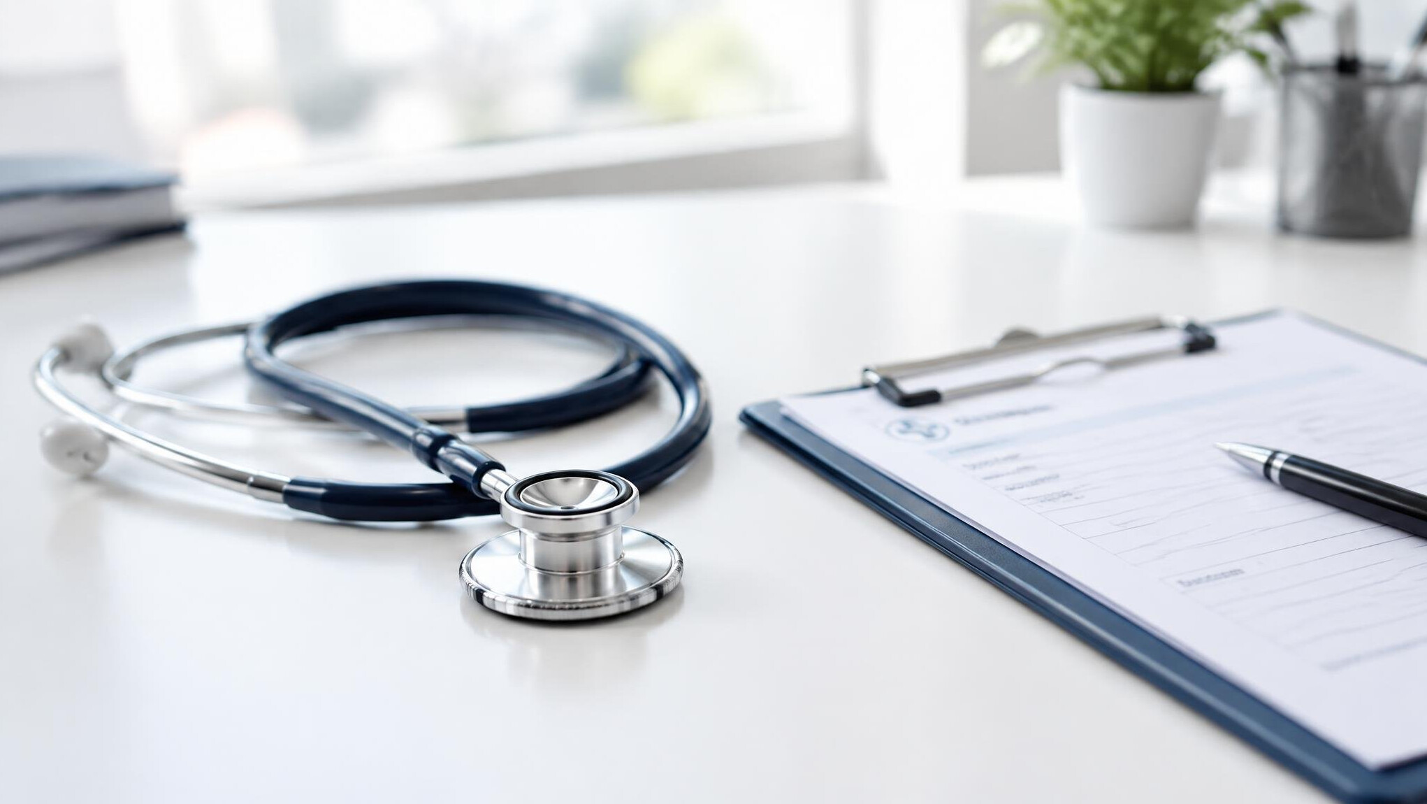 Stethoscope and medical equipment on a desk