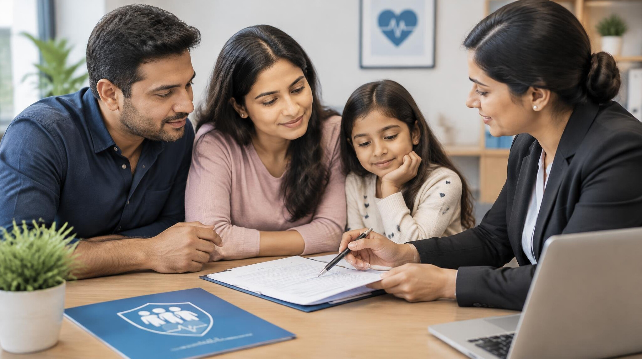 family reviewing insurance documents