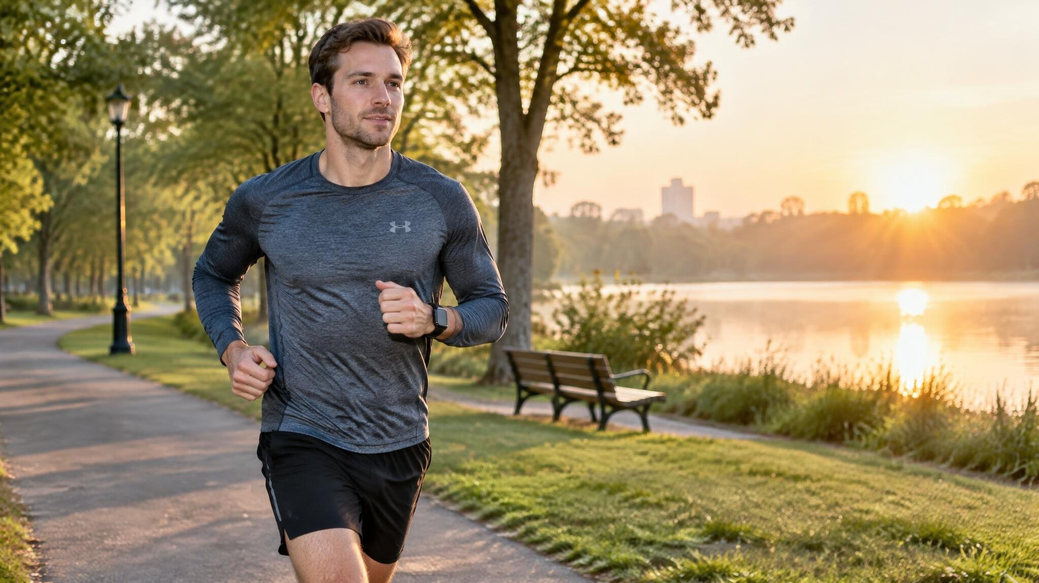 Runner jogging on a path in the morning