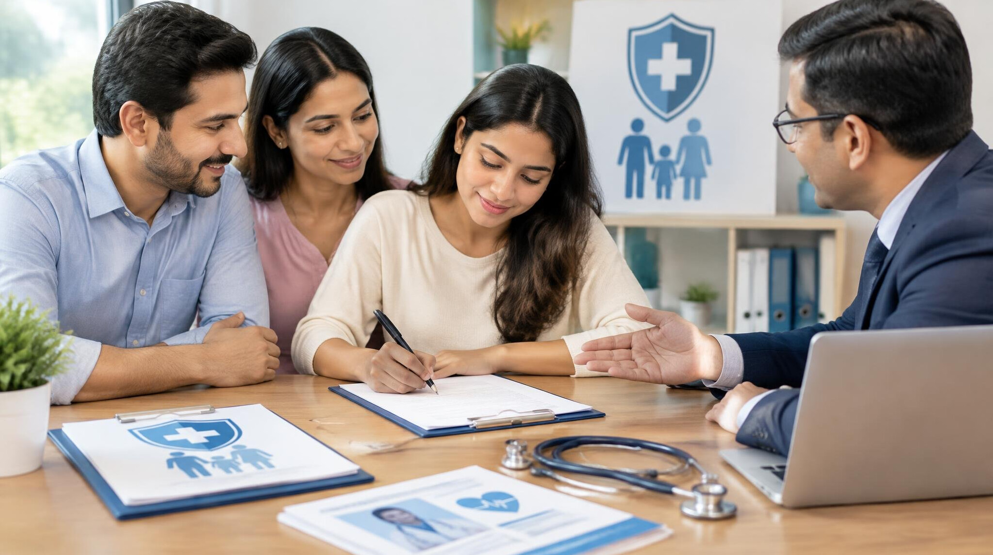 family discussing insurance