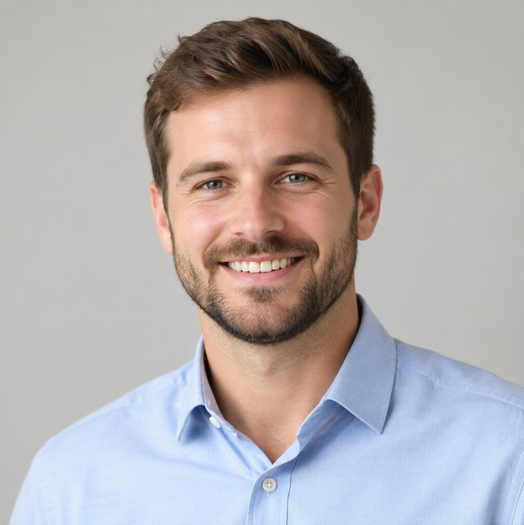 Young man with a beard smiling portrait
